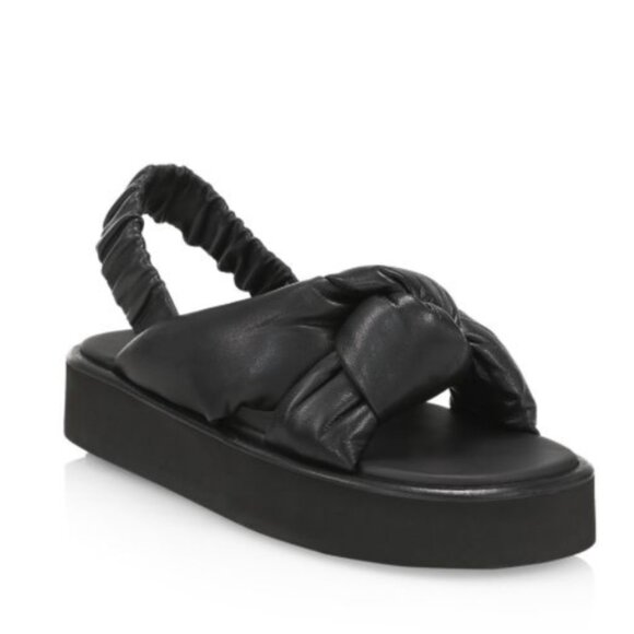 NWT Miu Miu Slingback Platform Sandals Black Padded Leather Knot Detail Sz 35 - Picture 2 of 10